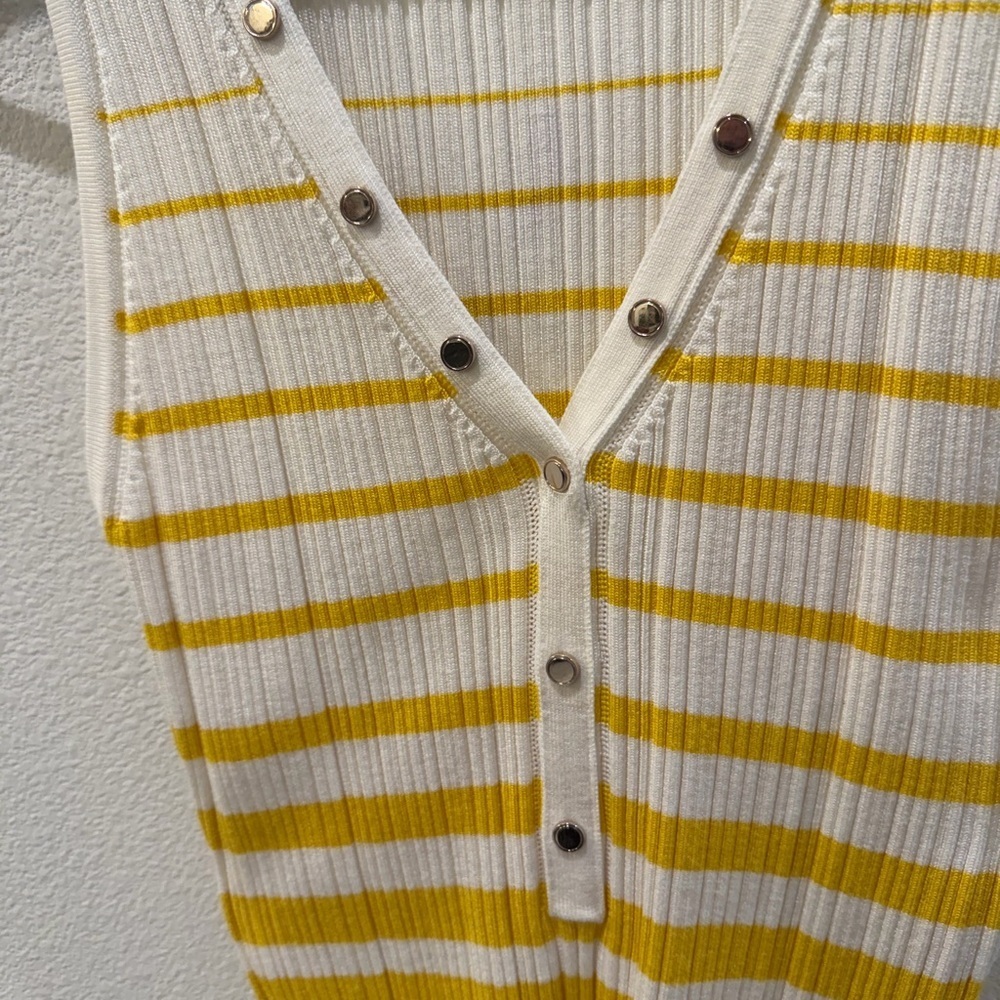 White House Black Market Ribbed Stripe Henley Tank Yellow White Medium - Picture 4 of 8